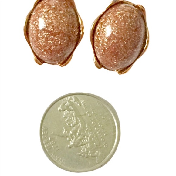 Vintage Copper Faux Gold Stone Earrings - Picture 2 of 3